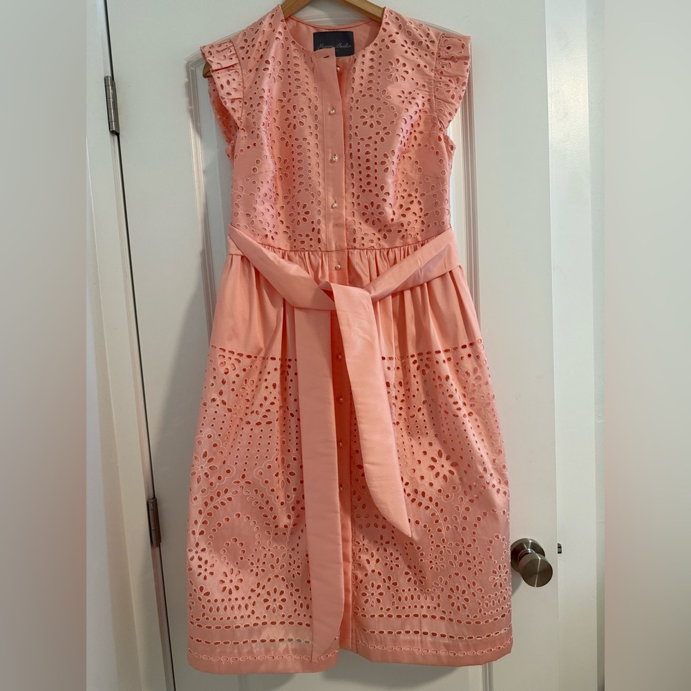 Monique Lhuillier Collection Peach Silk Eyelet Dress size 8